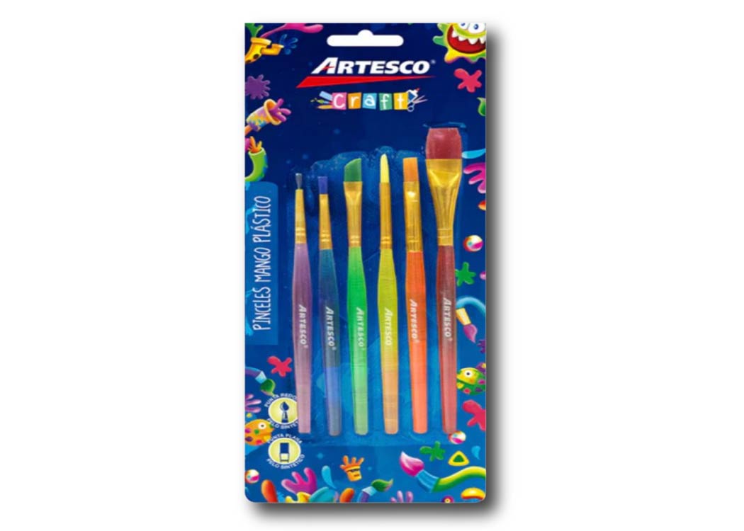 PINCELES P.NYLON/ SINTETICO SET X 6  PUNTA REDON-PLANA MANGO PLASTICO